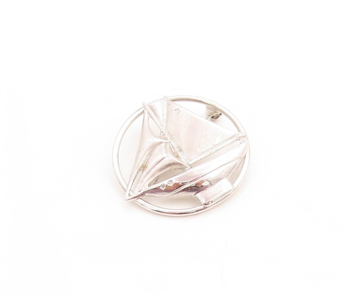 925 Sterling Silver Vintage Brooch Pin Designer Cutout Boat  BP11447