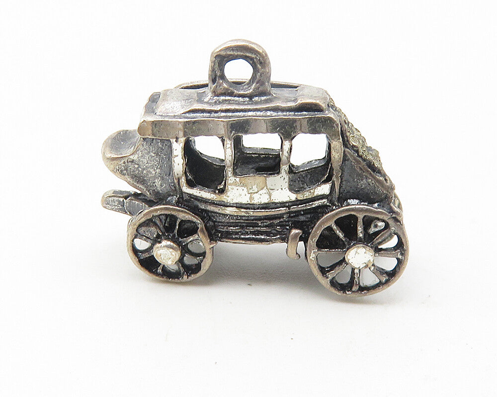 925 Sterling Silver  Vintage Oxidized Black Hills Carriage Car Pendant  PT8918