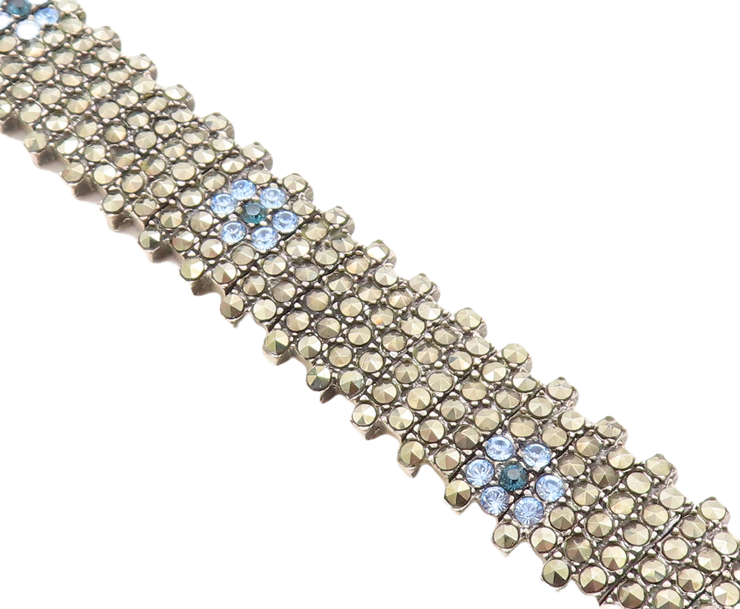 925 Sterling Silver  Topaz & Marcasite Floral Tennis Bracelet  BT1015