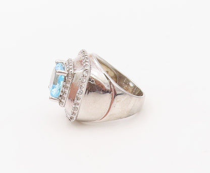 925 Sterling Silver Vintage Ring Large White Square Cut Blue Topaz  Sz 7 RG30787