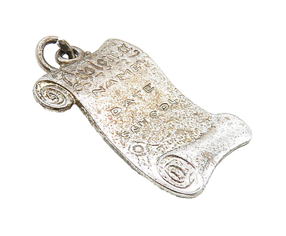 925 Sterling Silver  Vintage Dark Tone Etched Diploma Scroll Pendant  PT6831