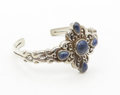 NK 925 Sterling Silver  Vintage Sodalite Floral Swirl Cuff Bracelet  BT4497