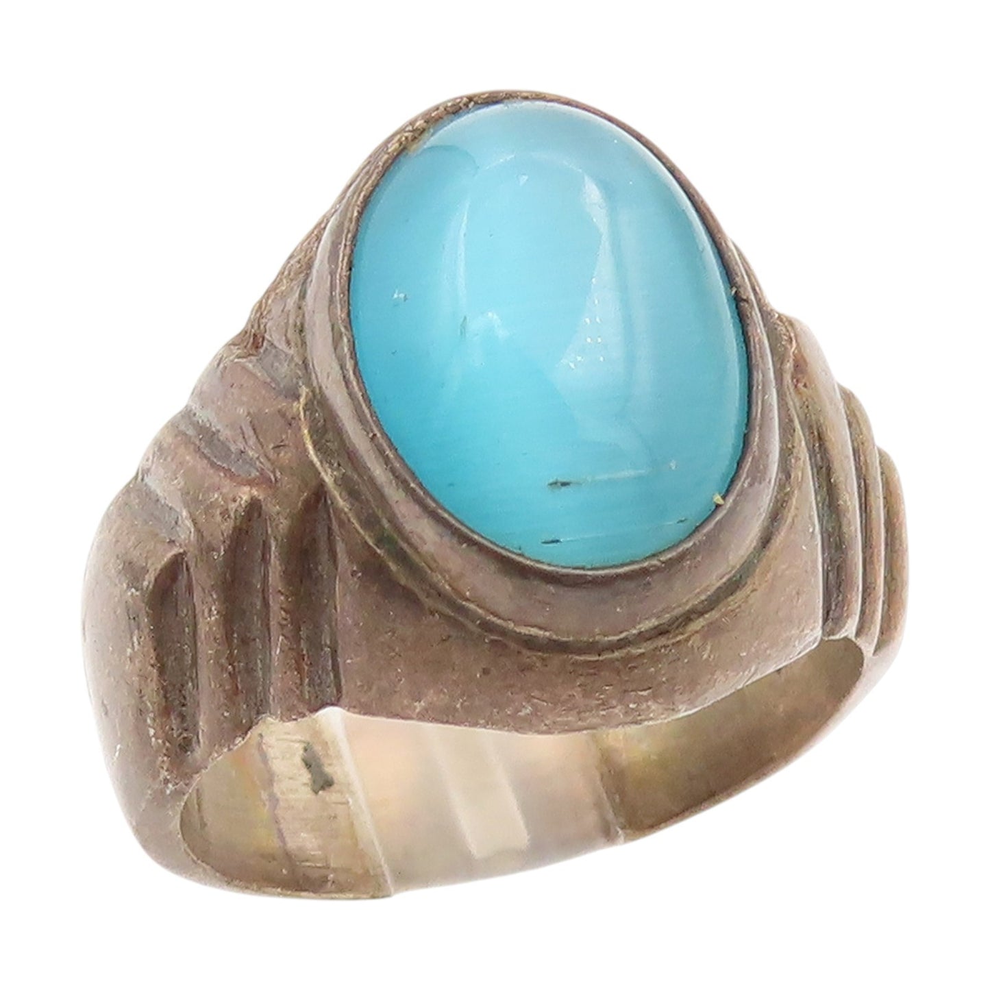 925 Sterling Silver Vintage Ring MEXICO Cabochon Cat's Eye Band  Sz 8  RG34259