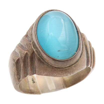 925 Sterling Silver Vintage Ring MEXICO Cabochon Cat's Eye Band  Sz 8  RG34259