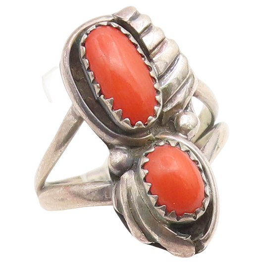 925 Sterling Silver Vintage Ring MIKE DAVIS NAVAJO Coral Band  Sz 8  RG36696
