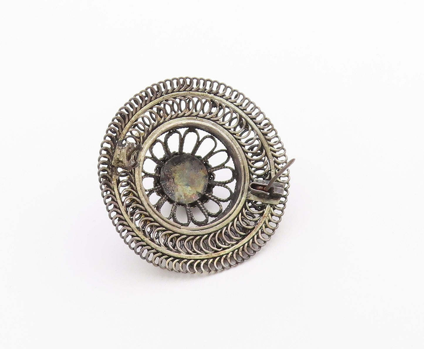925 Sterling Silver  Vintage Pearls Topaz & Amethyst Floral Brooch Pin  BP3468