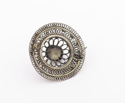 925 Sterling Silver  Vintage Pearls Topaz & Amethyst Floral Brooch Pin  BP3468