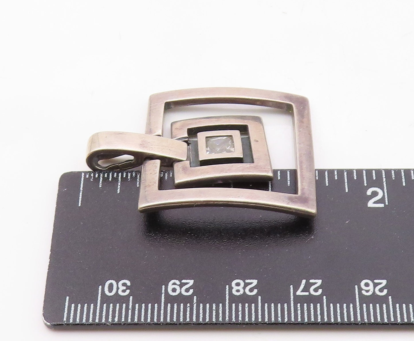 925 Sterling Silver  Vintage Graduated Square Cubic Zirconia Pendant  PT20436