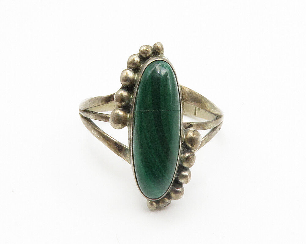 JIMMY YAZZIE NAVAJO 925 Silver  Vintage Malachite Cocktail Ring Sz 9  RG14202