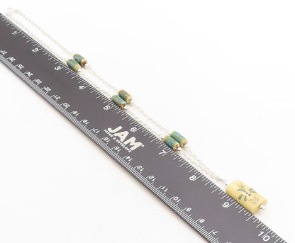 925 Sterling Silver  Vintage Jasper Barrel Bead Shiny Chain Necklace  NE1524