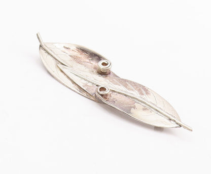 925 Sterling Silver Vintage Brooch Pin Solid Carved Overlapping Leaves  BP10947