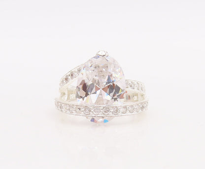 925 Sterling Silver Vintage Ring Designer Drop & Round Cut CZ  Sz 6  RG28867
