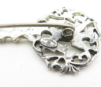 DANECRAFT 925 Sterling Silver  Vintage Floral Bird Key Motif Brooch Pin BP2052