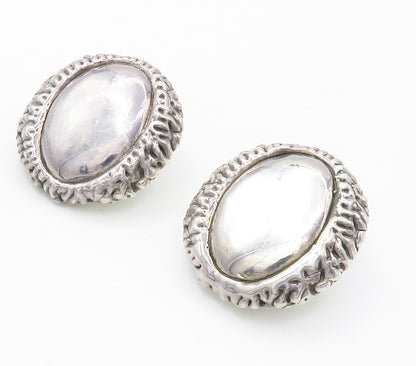925 Sterling Silver  Vintage Modernist Sculpted Non Pierce Earrings  EG7664