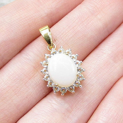 Gold Over 925 Sterling Silver Opal & White Topaz Drop Pendant PT1132