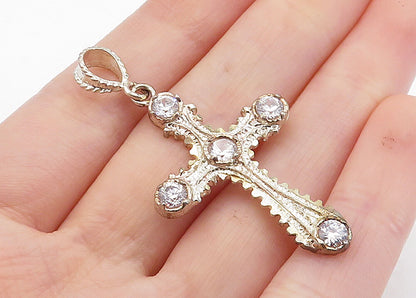 925 Sterling Silver Vintage Cubic Zirconia Religious Cross Pendant PT5199