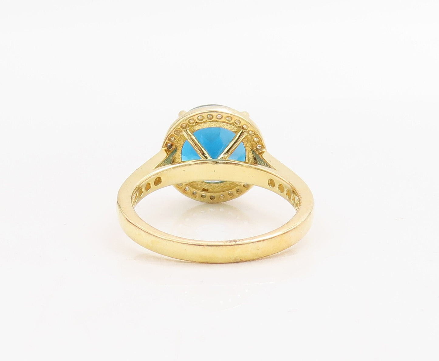 925 Sterling Silver Vintage Ring Gold Plated Blue Halo White CZ  Sz 7  RG30723