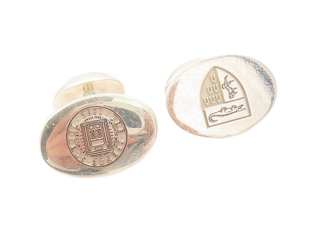 925 Sterling Silver Vintage Cuff Links 1892 Spence School Logo Carved  TR3796
