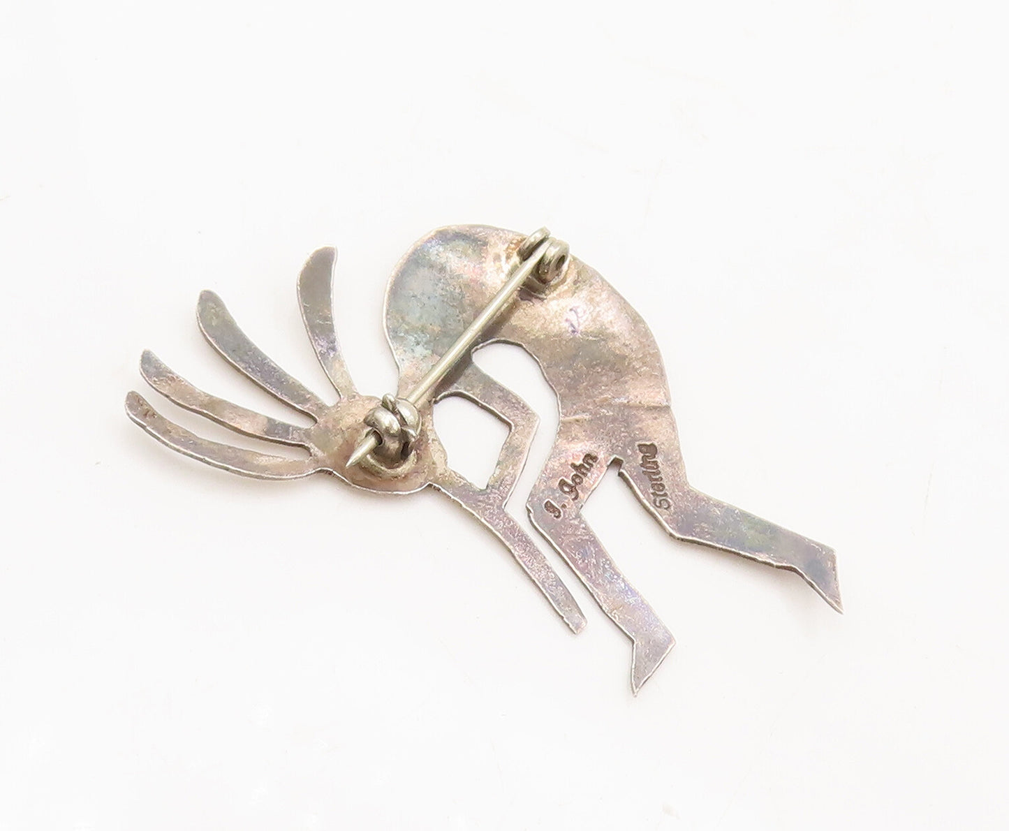 925 Sterling Silver Vintage Brooch Pin NAVAJO Tribal Man Lighting Fire  BP10591