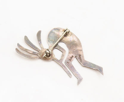 925 Sterling Silver Vintage Brooch Pin NAVAJO Tribal Man Lighting Fire  BP10591