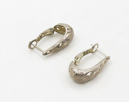 925 Sterling Silver  Vintage Shiny Swirl Pattern U Shape Hoop Earrings  EG8271