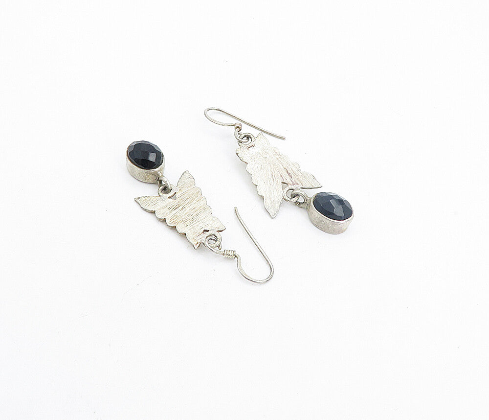 925 Sterling Silver  Vintage Faceted Black Hematite Dangle Earrings  EG3492