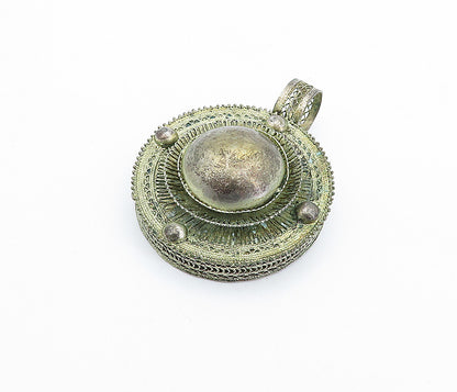 925 Sterling Silver  Vintage Antique Filigree Detail Round Dome Pendant PT4259