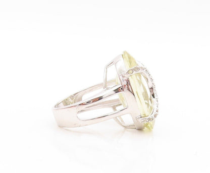925 Sterling Silver Vintage Ring Large Oval Lime Quartz & Topaz  Sz 7  RG29993