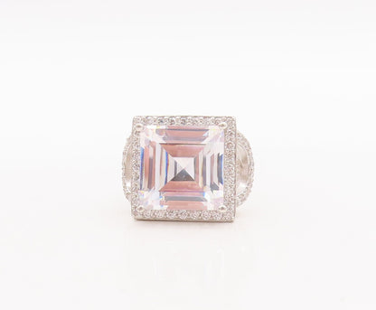 925 Sterling Silver Vintage Ring Cutout Square Cut CZ Inlay  Sz 5  RG28758