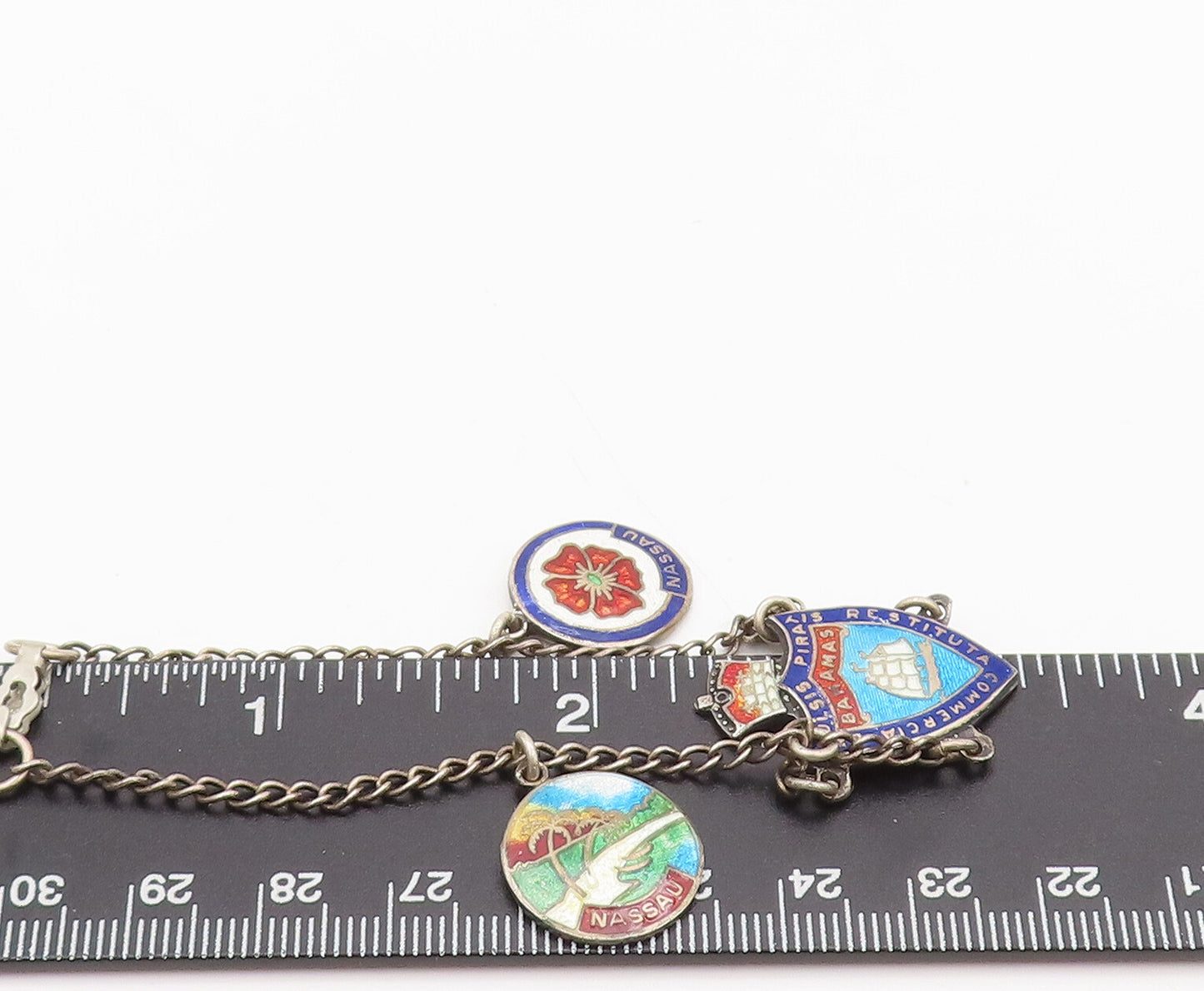 BMCO 925 Sterling Silver  Vintage Bahamas Enameled Tourist Bracelet  BT10094