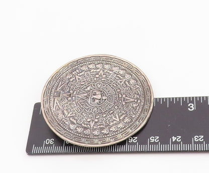 925 Sterling Silver Vintage Brooch Ancient Aztec Calendar Medallion Pin  BP11988