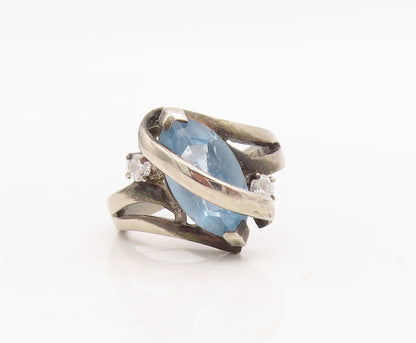 925 Sterling Silver Vintage Ring  Designer Cut 2 Tone Topaz  Sz 6  RG31722