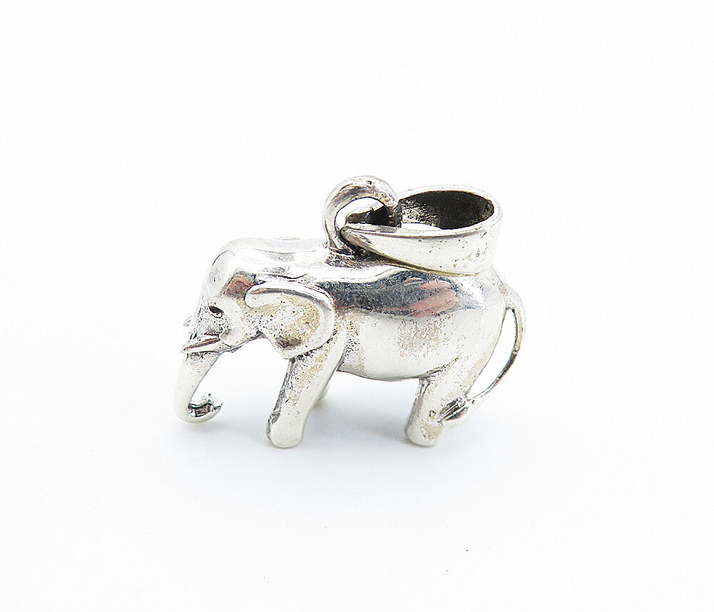 925 Sterling Silver  Vintage Shiny Hollow Elephant Motif Drop Pendant  PT5753