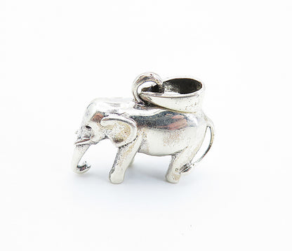 925 Sterling Silver  Vintage Shiny Hollow Elephant Motif Drop Pendant  PT5753
