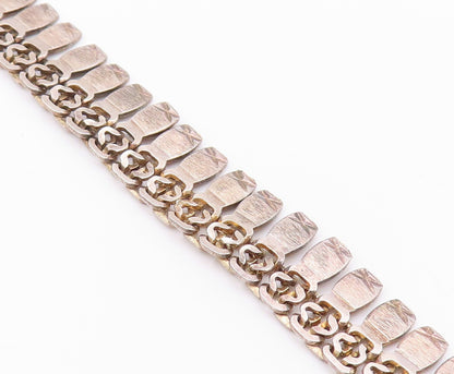 925 Sterling Silver Vintage Necklace Carved Small Flat Rectangular Links  NE4572