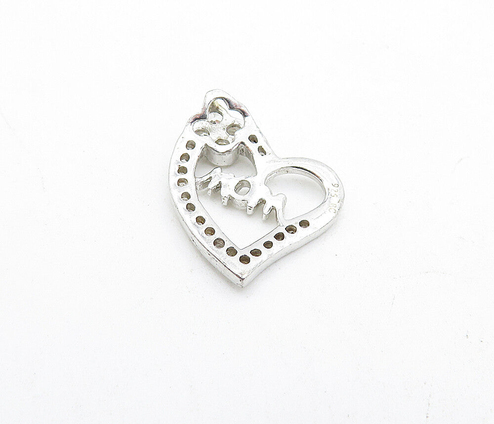 925 Sterling Silver  Sparkling Cubic Zirconia Mom Love Heart Pendant  PT3203
