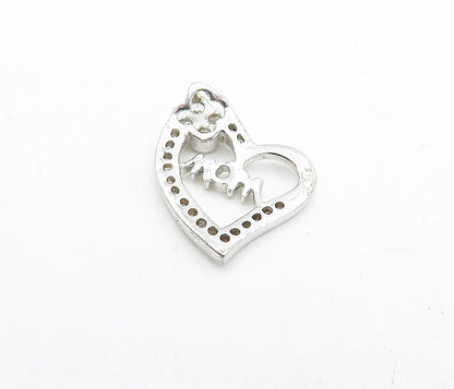 925 Sterling Silver  Sparkling Cubic Zirconia Mom Love Heart Pendant  PT3203