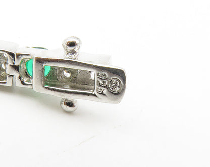 925 Sterling Silver  Round Cut Green & White Topaz Chain Bracelet  BT5414