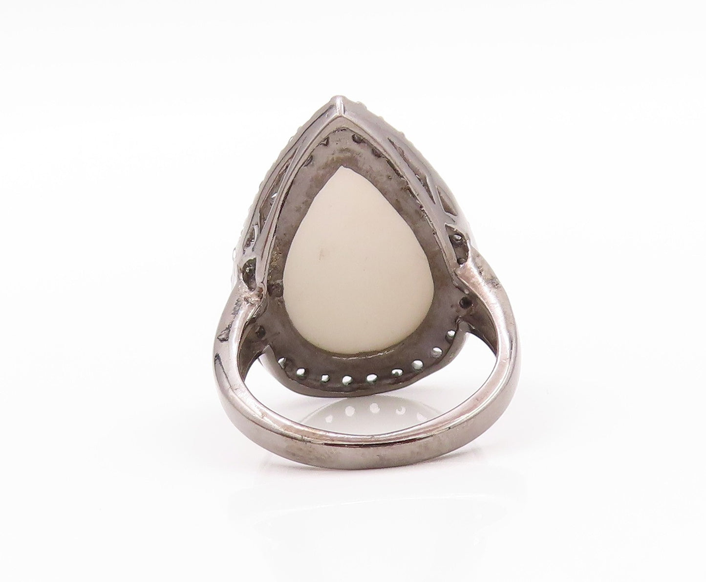 925 Sterling Silver Vintage Ring Drop Shape Gemstone Halo CZ  Sz 7.5  RG32342