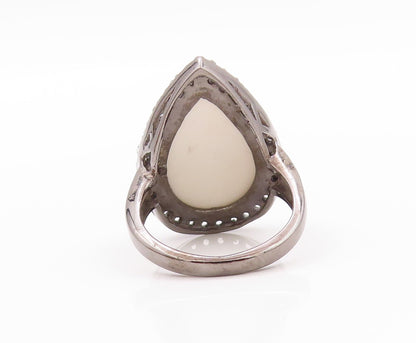 925 Sterling Silver Vintage Ring Drop Shape Gemstone Halo CZ  Sz 7.5  RG32342