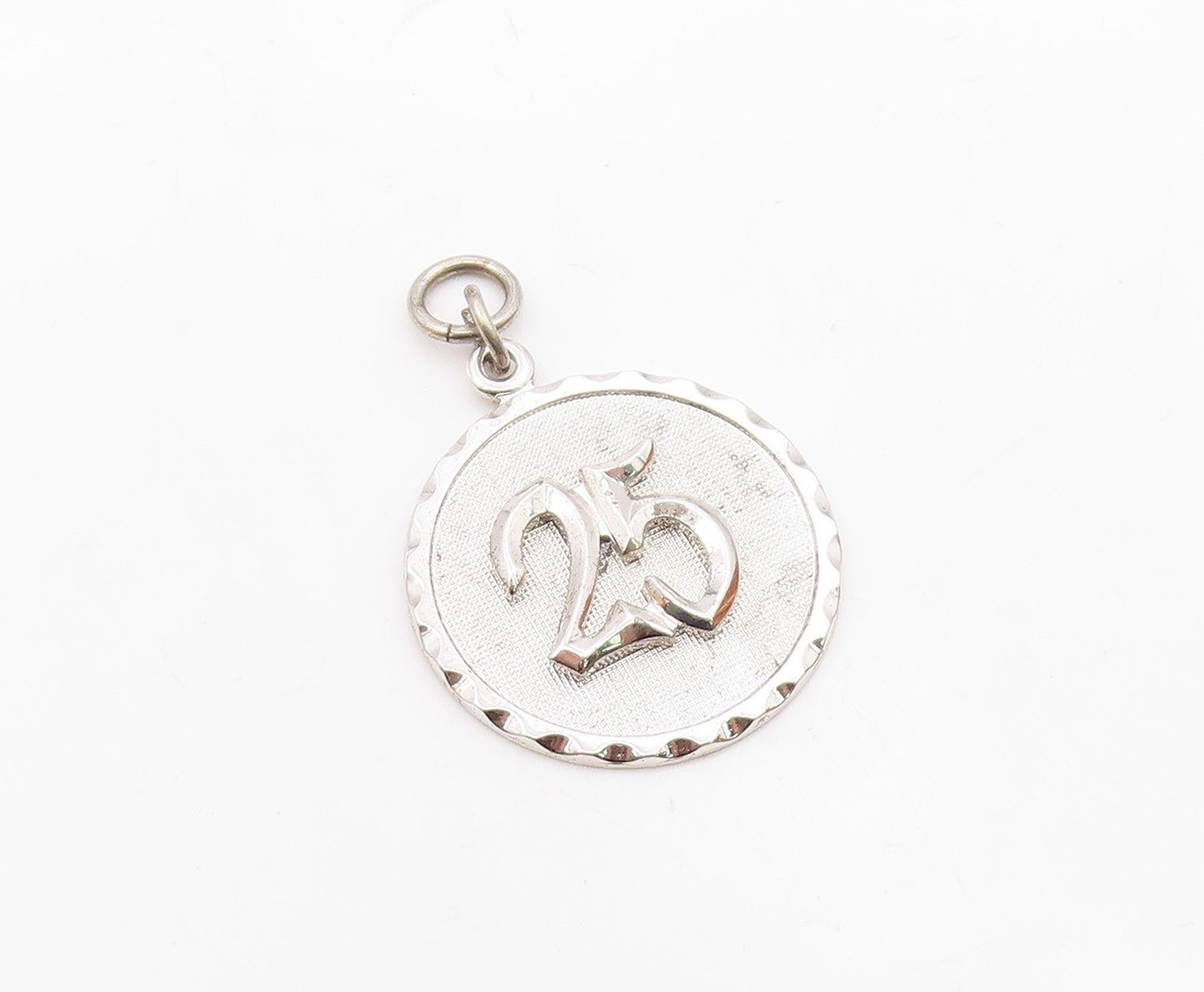 DANECRAFT 925 Silver  Vintage Carved #25 Wavy Edge Round Pendant  PT20399