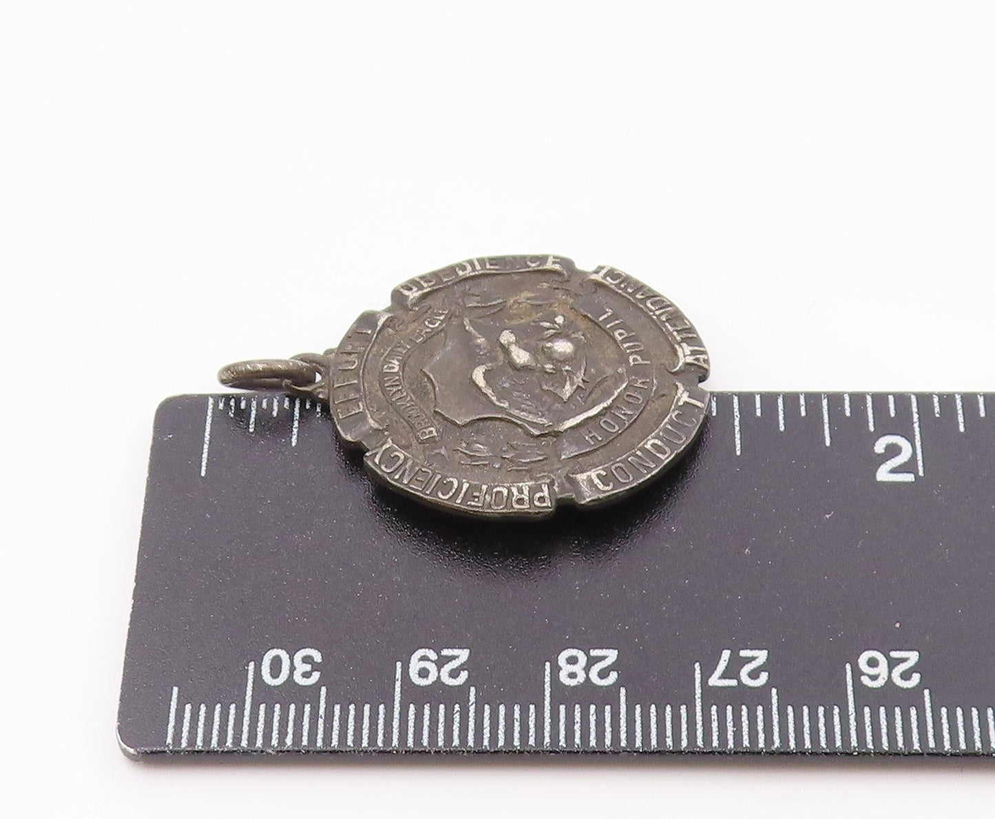 925 Sterling Silver  Vintage Antique Oxidized Honor Student Pendant  PT7573