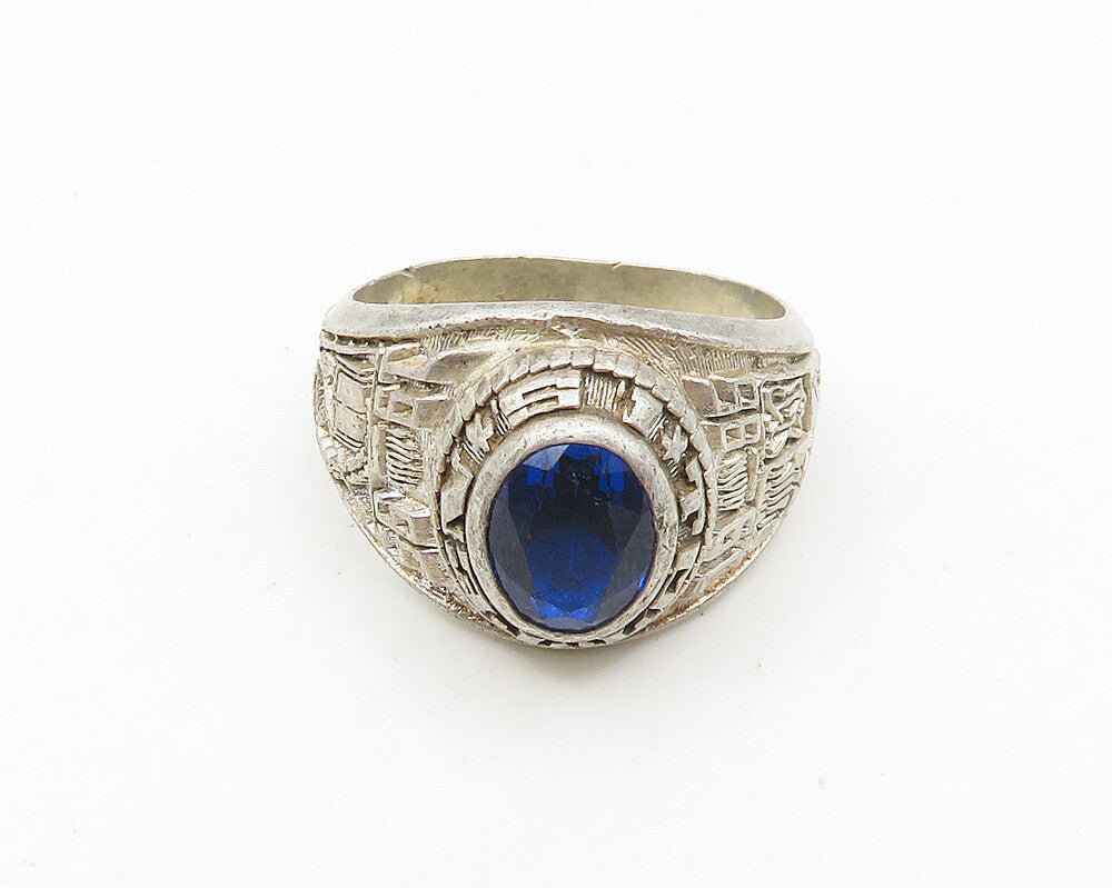 REED 925 Silver  Blue Topaz Totten School 1995 Class Ring Sz 10  RG18615