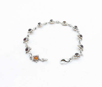 925 Sterling Silver Petite Cabochon Cut Amber Shiny Chain Bracelet BT2162
