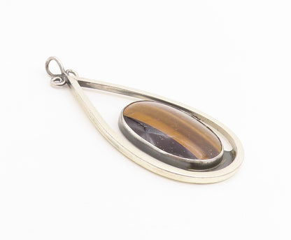 925 Sterling Silver Vintage Pendant TEPPICH Tiger's Eye Teardrop Outline PT25153