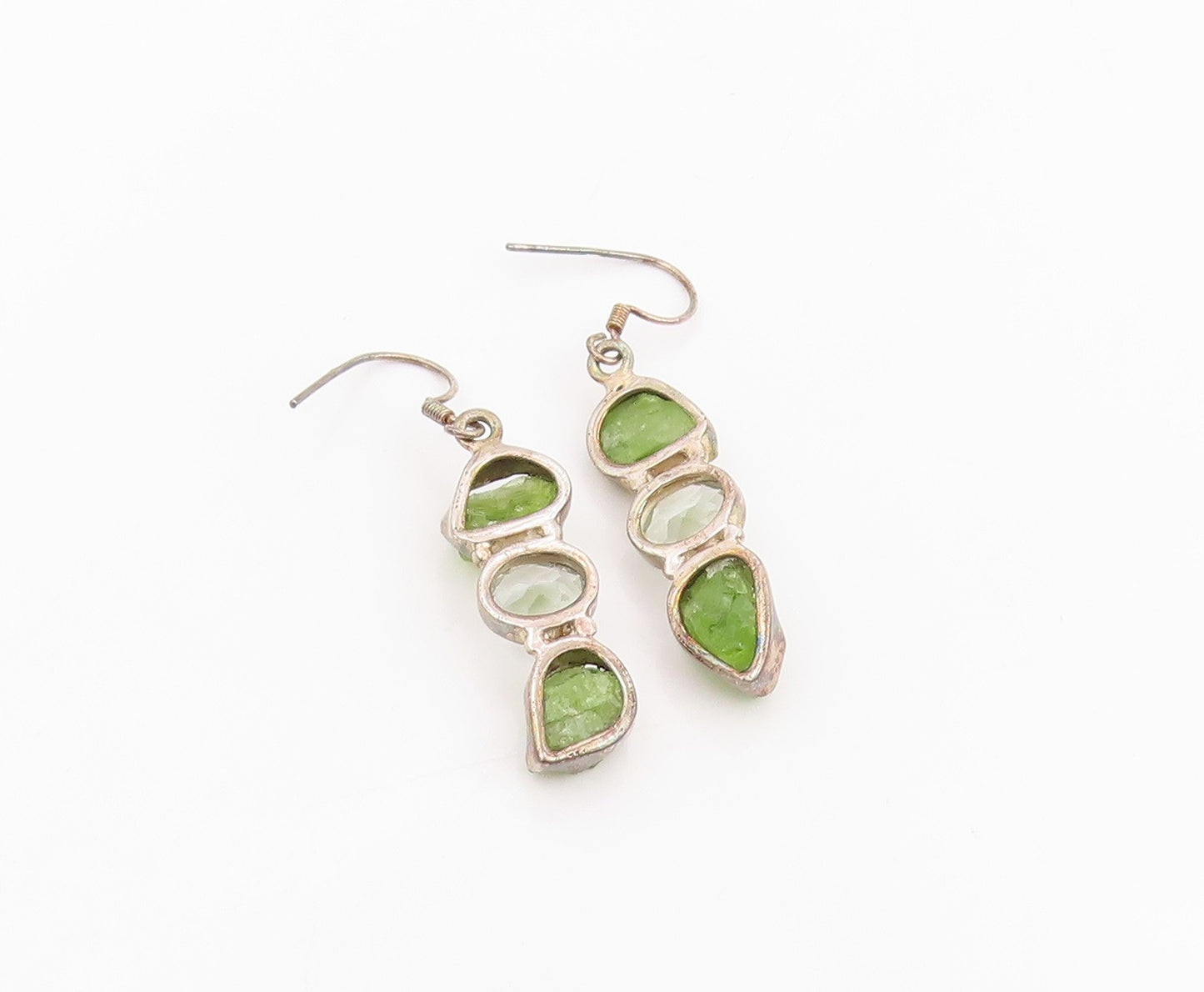 925 Sterling Silver Vintage Earrings Modernist Peridot & Topaz Dangle  EG14074