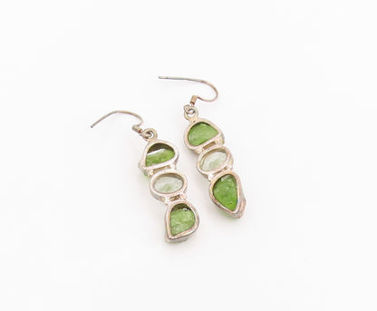 925 Sterling Silver Vintage Earrings Modernist Peridot & Topaz Dangle  EG14074