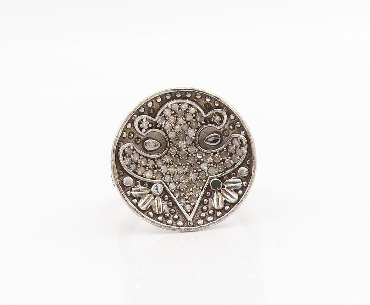925 Sterling Silver Vintage Ring Real Diamonds Floral Lily Band  Sz 7.5  RG34234