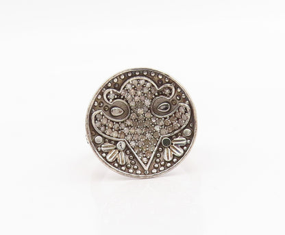 925 Sterling Silver Vintage Ring Real Diamonds Floral Lily Band  Sz 7.5  RG34234