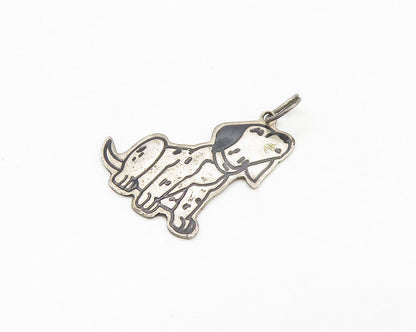 DISNEY 925 Sterling Silver  Vintage Black Onyx Dalmatian Pendant  PT13924
